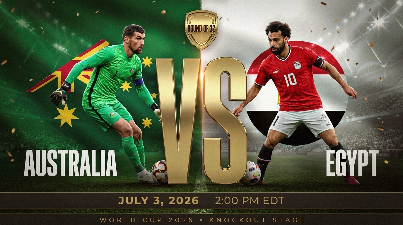 Australia vs Egypt World Cup 2026 Round of 16 prediction card